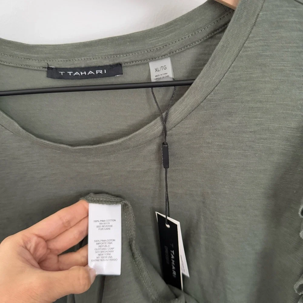 Tahari XL NEW Ruffle Sleeveless Cotton Dress Olive Green Pima Cotton Resort - Picture 2 of 6